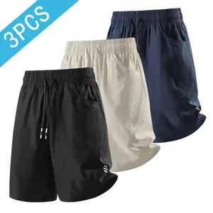 3-pack men’s solid color spliced drawstring shorts; regular fit casual shorts with pockets and elastic waistband; summer everyday men’s bottoms; casual athletic shorts; breathable summer fashion shorts