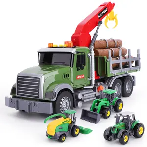 wakelnsa 15" Big Truck Toys Set,Include Farm Truck,3 Random Metal Truck,Toy Truck with Hook,Toys for Boys Age 3-7 Christmas & Birthday Gift Idea toddler toys