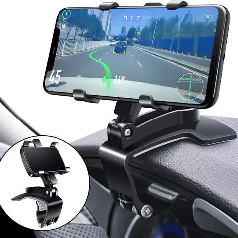Car Phone Holder Dashboard 360 Degree Rotation - Multifunctional One Hand Operation Cllp Design Phone Mount Compatible with 4-7 Inch Smartphones