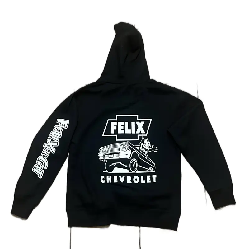 Felix Chevrolet Hoodie - Black Pullover with Hood and Long Sleeves for Casual Wear Adults Size with Logo on Sleeve