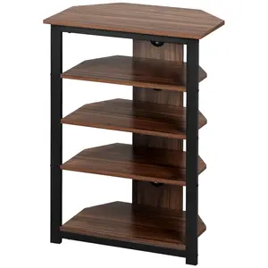 Brown Corner TV Media Stand with 4-Tier Audio Rack, Cable Management for DVD Players, Game Consoles, TV Boxes, Cable Boxes, Xbox, WiFi Routers