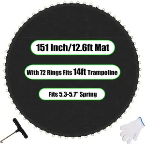 Trampoline Mat Replacement,12.6ft Diameter Mat with 72 Rings,Fits 14ft Trampoline and 5.3-5.7" Spring (Frame & Spring Not Include)