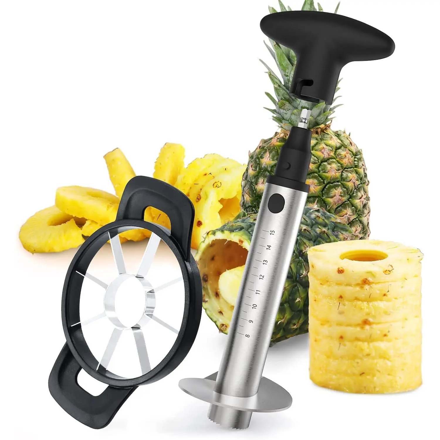 Pineapple Corer Cutter, [Upgraded, Electric & Manual] Stainless Steel Fruit Pineapple Slicer with Electric Drill Accessory [Easier & Faster], Sturdy Pineapple Core Remover Kitchen Tool Utensils Blade Detachable Plastic