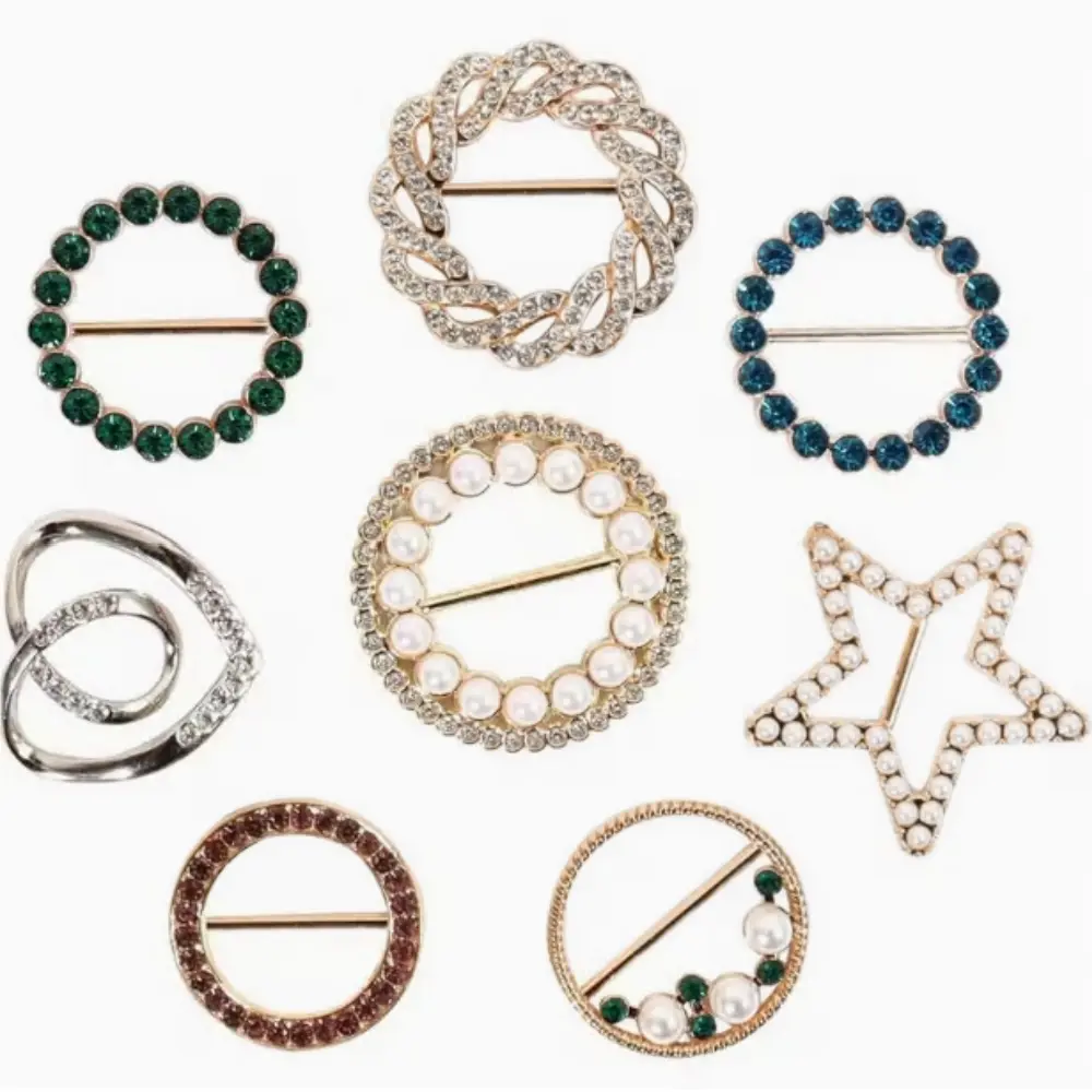 8pcs Metal T-Shirt Clips, Rhinestones Clothes Corner Knotted Button, Alloy Pearl Rhinestone Circle Clip Buckle Round Shirt Scarf summervibes