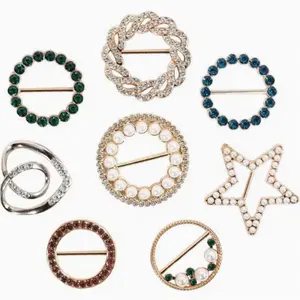 8pcs Metal T-Shirt Clips, Rhinestones Clothes Corner Knotted Button, Alloy Pearl Rhinestone Circle Clip Buckle Round Shirt Scarf