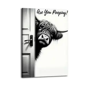 Vintage Highland Cow Poster Canvas Wall Art Home Decorative Prints Fade-Resistant Canvas Print Various Size for Home Gym Office Wall Decor