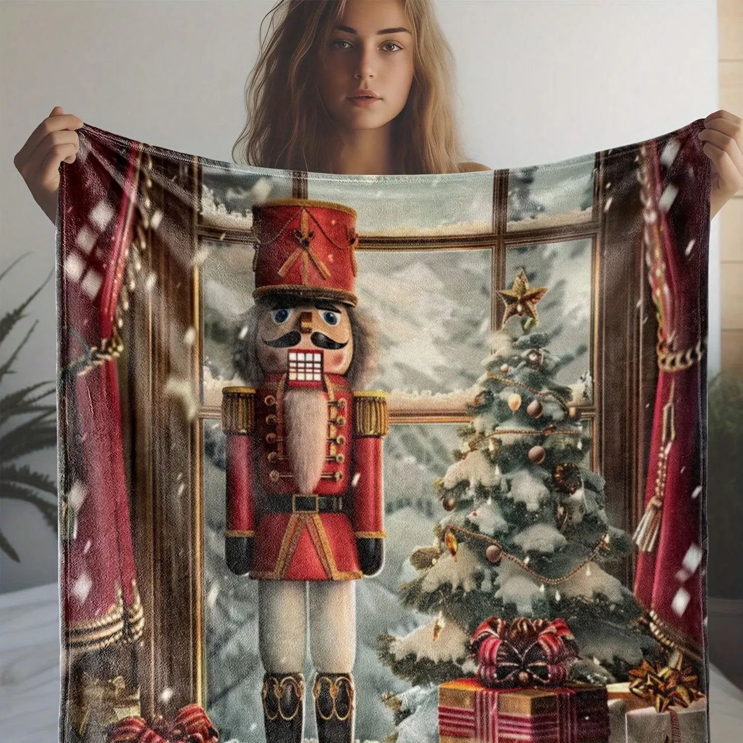Nutcracker Christmas Winter Wonderland Cozy Throw Blanket Warm Flannel Holiday Home Decor Blanket