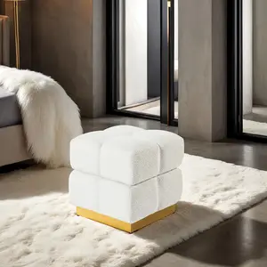 Contemporary Style Square Storage Stool Beige Finish Biscuit Tufting Storage Compartment Primary Living Room On-Site