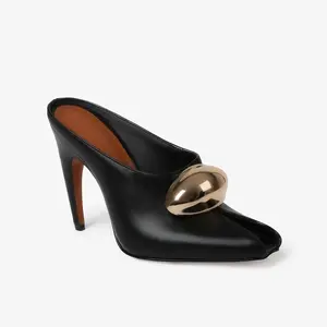 VIMISAOI Peep Toe Heeled Mules for Women Sexy High Heels Slip On Mule Heels with Metallic Detail Open Toe Mules Trendy Heels Shoes