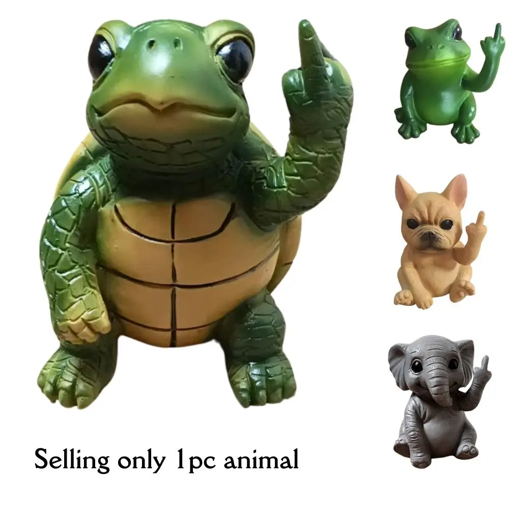 Funny Middle Finger Animal Mini Statues, Resin Material, Animal Resin Figurine, Dog, Elephant, Frog, Turtle, Desktop, Desk Ornament, Office, Car Decor, Cute and Creative
