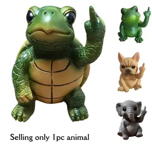 Funny Middle Finger Animal Mini Statues, Resin Material, Dog, Elephant, Frog, Turtle, Desktop, Desk Ornament, Office, Car Decor, Cute and Creative