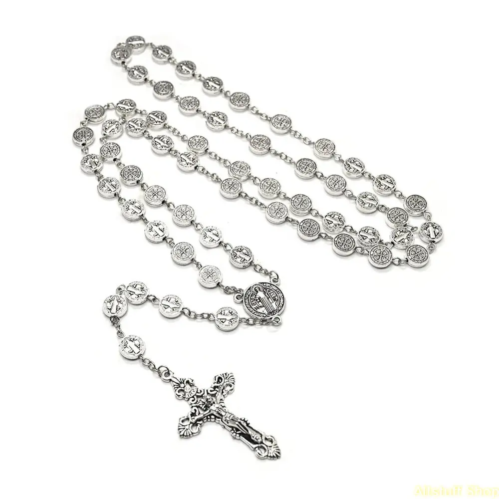Catholic Vintage Zinc-Alloy Silver Religious Jewelry Rosary Prayer Chain, Lady's Faith Necklace, Sports & Outdoor Car Accessories Gift, Vehicle Accessories, Alloy Pendant Necklace, Chains, Female, Gifts, Rosaries, Mother's Day