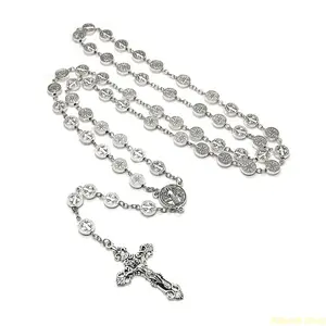 Catholic Vintage Silver Metal Rosary Prayer Chain, Lady's Faith Necklace, Sports & Outdoor Accessory Gift