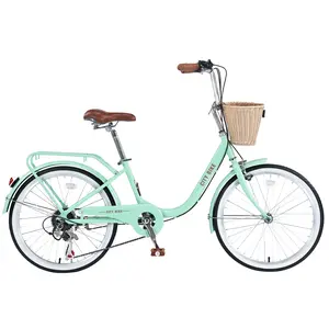 7 Speed City Bike With Basket , Steel Frame,Multiple Colors 22 Inch Girls Bicycle