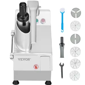 【Summervibes】VEVOR Food Processor & Vegetable Chopper,  2 Feeding Holes Food-Grade Stainless Steel Food Processor Chopper with Detachable 6 Blades, 3mm/5mm/7mm/10mm Shredder, 2mm/4mm Slicer, for Vegetables, Fruit