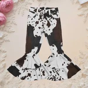 Toddler Baby Girls Boutique Western Cow Print Denim Pants Jeans Kids Clothing