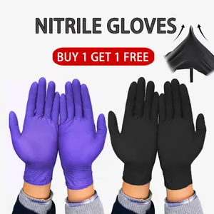 [BUY 1 GET 1 FREE] 200Pcs Disposable Nitrile Gloves Black Purple, Powder Free, Latex Free – Food Preparation, Non-Slip, Strong & Stretchable – Great for Cooking, Cleaning, Beauty,  Mechanic Work, Salons, Pet Grooming – Household Must-Haves