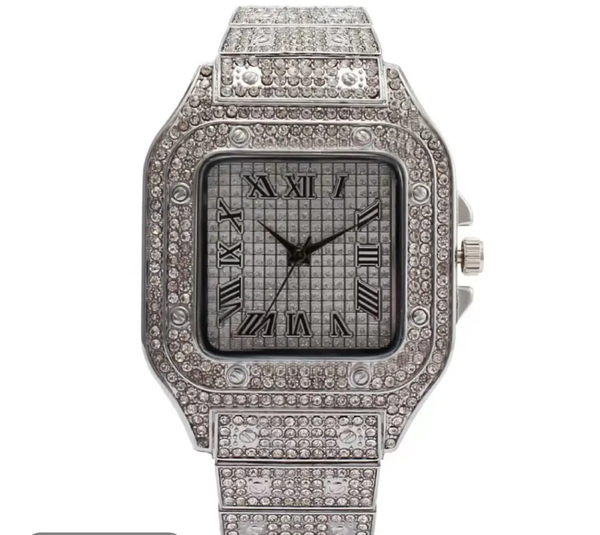 Silver dial with diamonds and square bezel, 38mm, diamond-studded bracelet, a fashionable and simple quartz watch, suitable for both men and women.