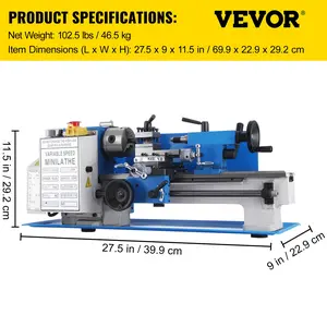 VEVOR 7x12 400W Precision Mini Metal Lathe Variable Speed 2250RPM