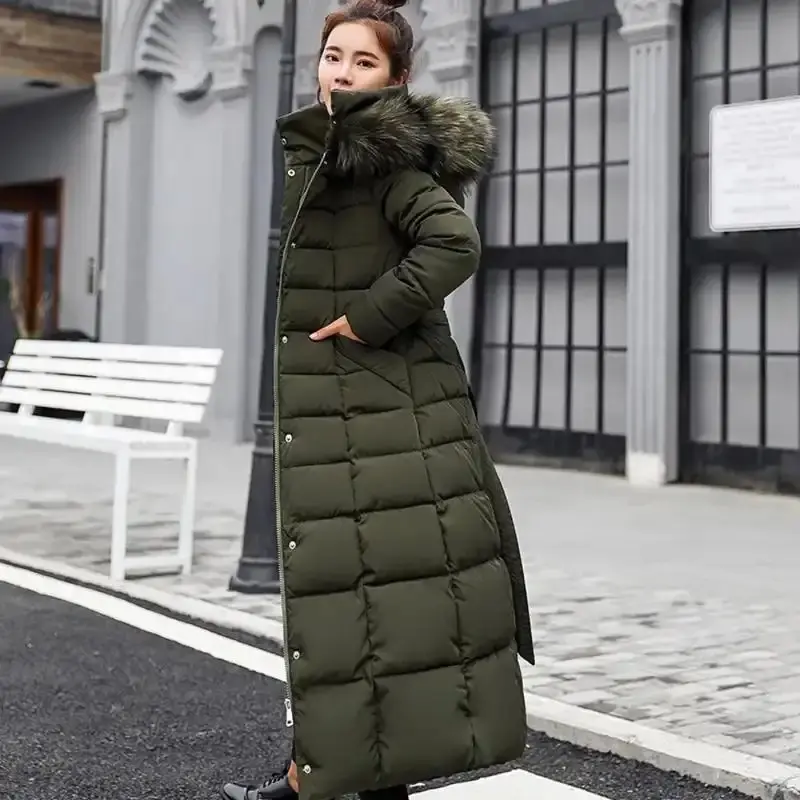 Women's Over-Knee Length Winter Hooded Parka Jacket - Large Fur Hood, Loose Fit, Warm Thick Down-Cotton Padded, Multi-Size Sports Outdoor Wear