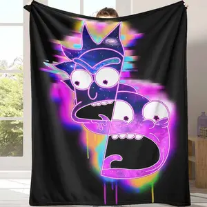 Rick and Morty Face Flannel Blanket  Psychedelic Glow Art Pattern  Soft Warm Cozy Lightweight  Perfect for Bedroom  Sofa  Office  Dorm  Festival Decor  Housewarming Gift  Lounge  Relaxation Spaces
