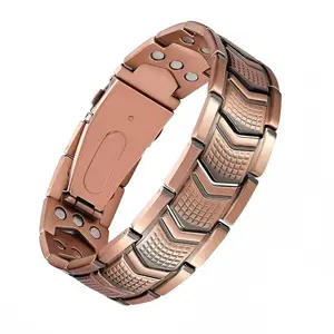 Nandudu Pure Copper Bracelet for Men 99.9% Hypoallergenic 3X Strength 3800 Gauss Magnets Vintage Chevron Design Adjustable Fit Therapy Wristband