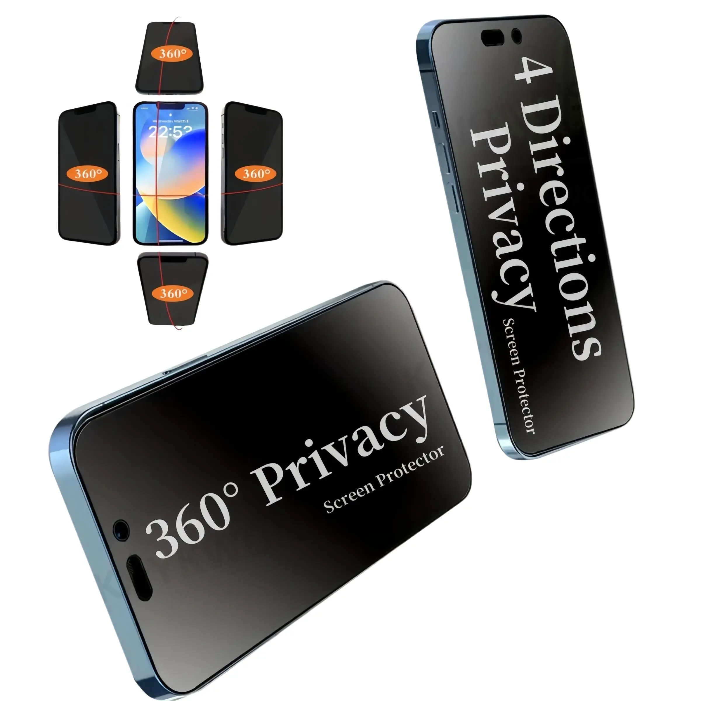 KAYKWONG'S 360° Privacy Tempered Glass Screen Protector, Full Coverage Anti-spy Phone Screen Protector, Phone Accessories Compatible with iPhone 16/15/14 Series, Cases, Tempered Glass Film