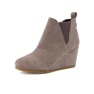 Dunes Women's Zoey Wedge Bootie, Soft Vegan Suede, Easy Slip-On Design, Memory Foam - Taupe 10