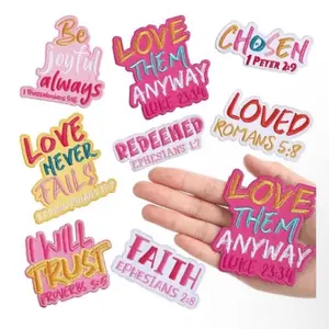 8 Christian Iron on Patches - Inspirational Quotes like Love Them Anyway & Be Joyful Always - Perfect for Personalizing Clothing
