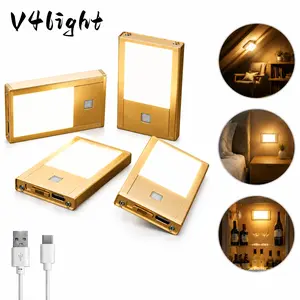 V4light  4 Pack Motion Sensor LED Cabinet Light Rechargeable USB-C, Ultra Slim Magnetic Stick-On Under Counter Lighting for Kitchen Closet Bedroom Hallway Stairs