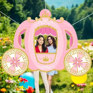 A 2D pink pumpkin carriage photo banner, perfect for a princess birthday celebration. This fabric background measures a certain size and can be used as a decorative door cloth for girls. wwx