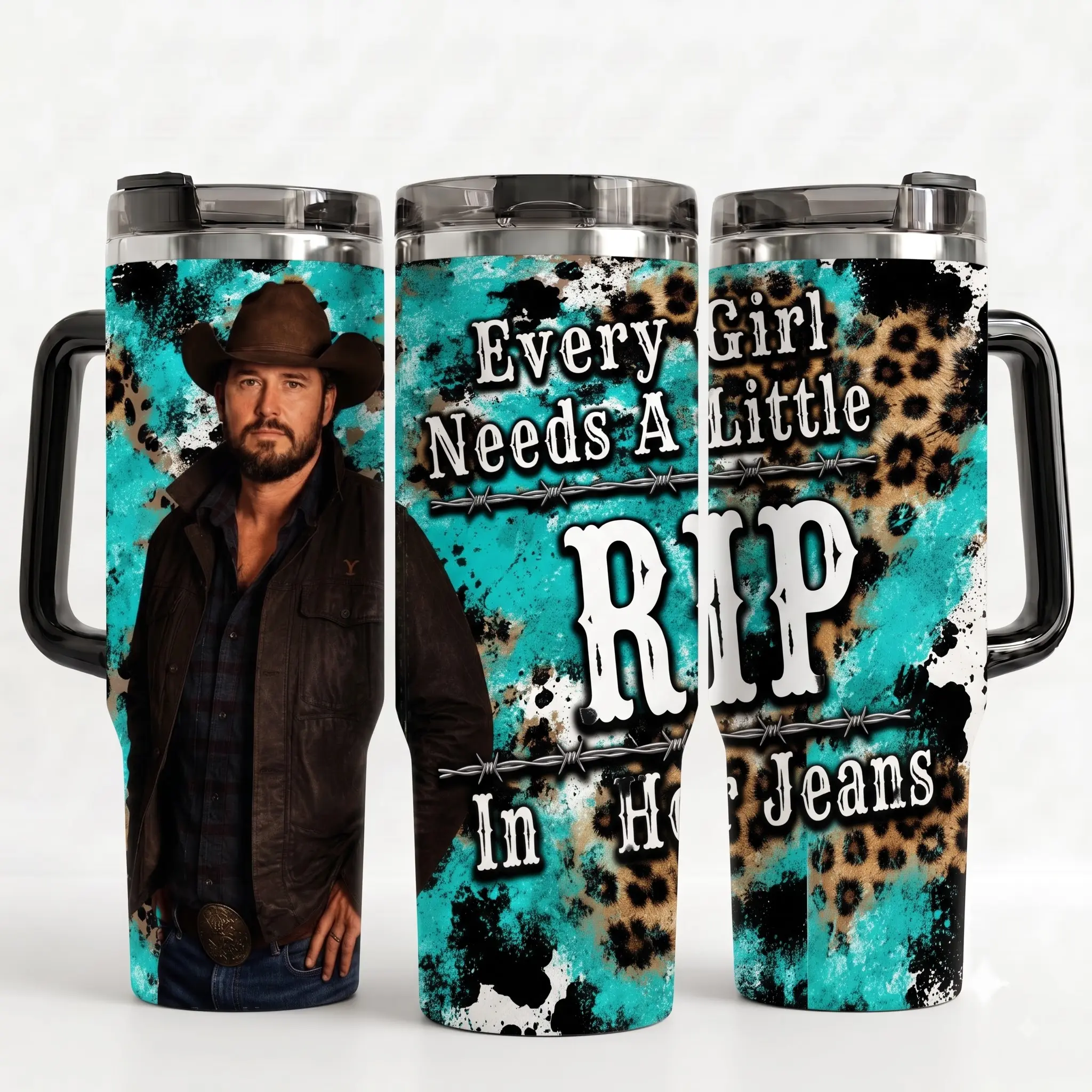 Every Girl Needs a Little Rip In Her Jeans Movie Inspired Yellowstone Ranch Tumbler Cup, Western Cowboy Fan Gift