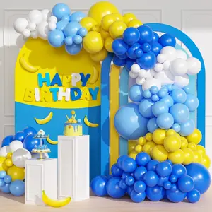 137Pcs Blue And Yellow Balloon Arch Kit, Diy Cartoon Theme Blue Light Blue Yellow White Latex Party Balloons For Cartoon Theme Birthday Anniversary Graduation Baby Shower Party Decorations