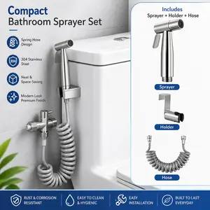 Handheld Bidet Sprayer for Toilet Kit, Modern Bidet Sprayer, Stainless Steel Shower Toilet Bidet Faucets Attachment with Flexible Telescopic Shower Hose and hook, Adjustable Water Pressure, for Bathroom Douche Diaper Cleaning, Pet Bath, Floor Cleaning