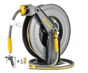 GLAHODEN Retractable Air Hose Reel, Max.80 FT, 300 PSI Hybrid Air Hose , TikTokShopBlackFriday，Air Compressor Hose Reel with 5 ft Lead in, Ceiling / Wall Mount Heavy Duty Double Arm Steel Reel