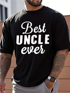 Men's Heartwarming 'Best Uncle Ever'-Themed Casual T-Shirt with Stylish Typography, Comfort-Fit Top, Ideal for Family Gatherings, Daily Leisure Wear & Relatives Hangouts