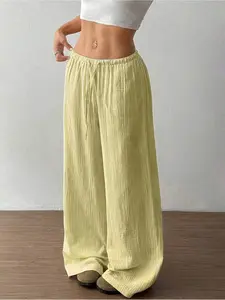 2026 Essential: Women's Classic Wide-Leg Pants - Elastic Waist, Pure Color, Casual, Versatile & Chic