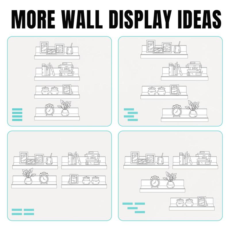 16-Inch Black Floating Shelves for Wall Storage Set of 4 - Modern Minimalist Picture Ledge Shelf Wall Decor for Kitchen, Bedroom, Bathroom, and Living Room