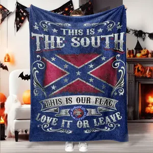 Southern Flag Theme Flannel Blanket, Soft Skin-Friendly Fabric, Multi-Scene Use, All-Season Comfortable Throw, Low Sensitivity & Easy Wash, Slogan Print Blanket
