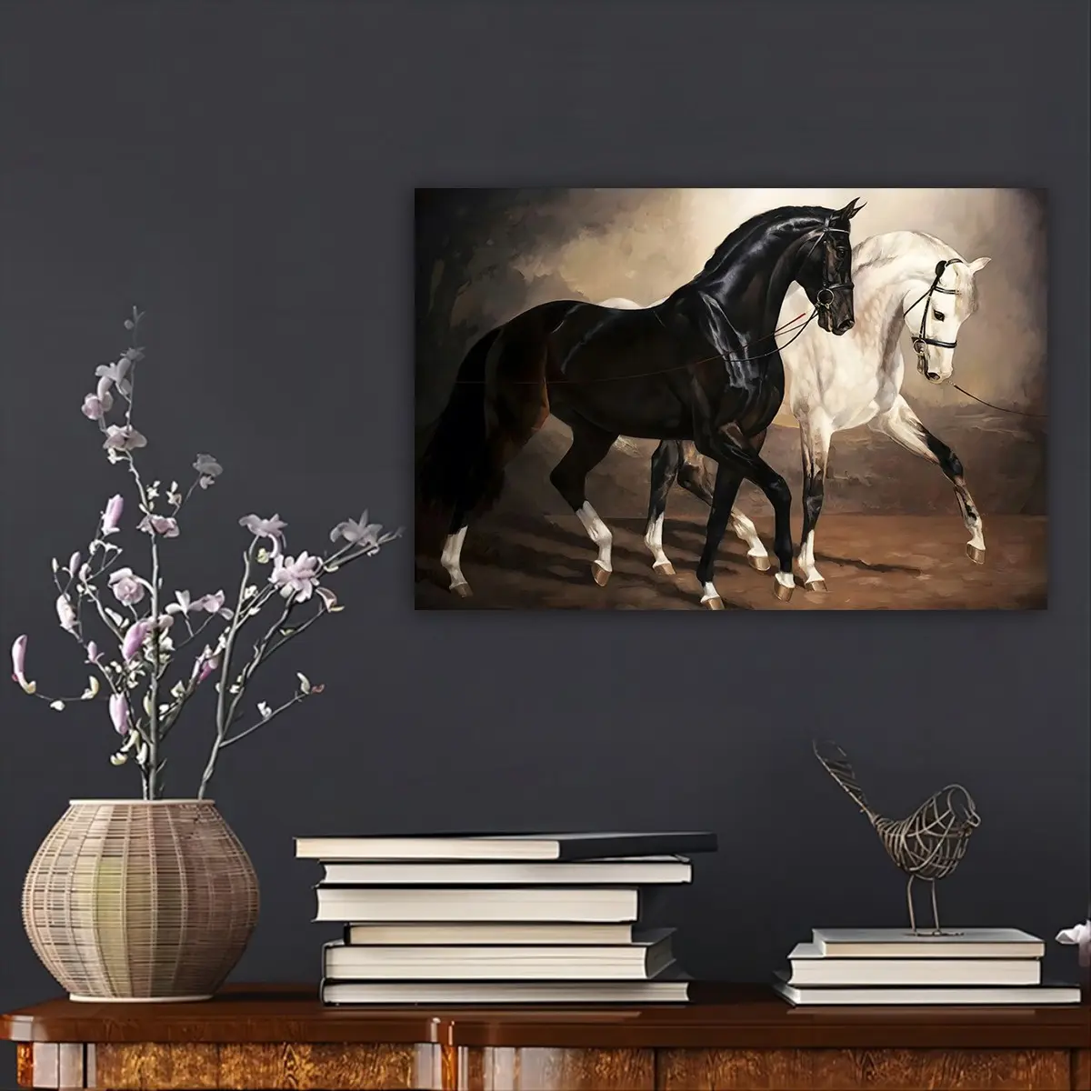 1pc Wooden Framed, Black and White Wild Horse Canvas Wall Art Painting, Horse Art Print Poster, Animal Art, Horse Lover Gift, For Bedroom, Office, Living Room, Home Decor