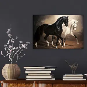 1pc Wooden Framed, Black and White Wild Horse Canvas Wall Art Painting, Horse Art Print Poster, Horse Lover Gift, For Bedroom, Office, Living Room, Home Decor