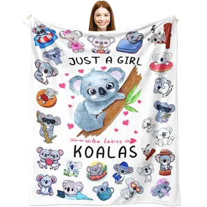 1pc Koala Blanket, a gift blanket for koala lovers, soft flannel koala bear pattern blanket suitable for sofa beds.