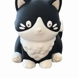 3D Printed Cat Hand Soap Holder Black & White Adorable Design for Bathroom Decor