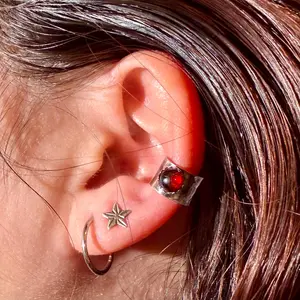 Garnet 6mm Ear Cuff • Stylish Sterling Silver Faux Conch Wrap - No Piercing Required