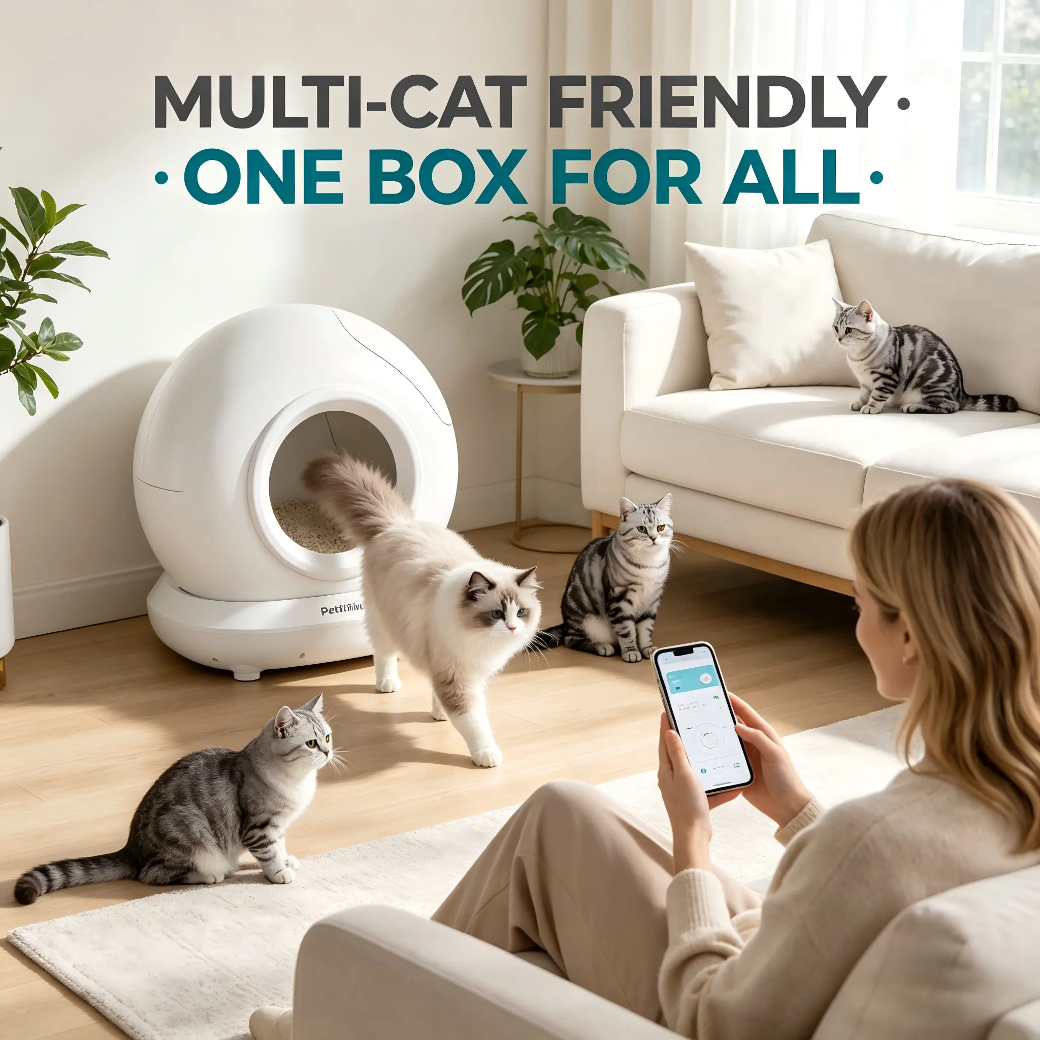 Automatic Cat Litter Box - Self-Cleaning Smart Litter Tray with WiFi App Control, Odor Removal, Large Capacity for Multiple Indoor Cats