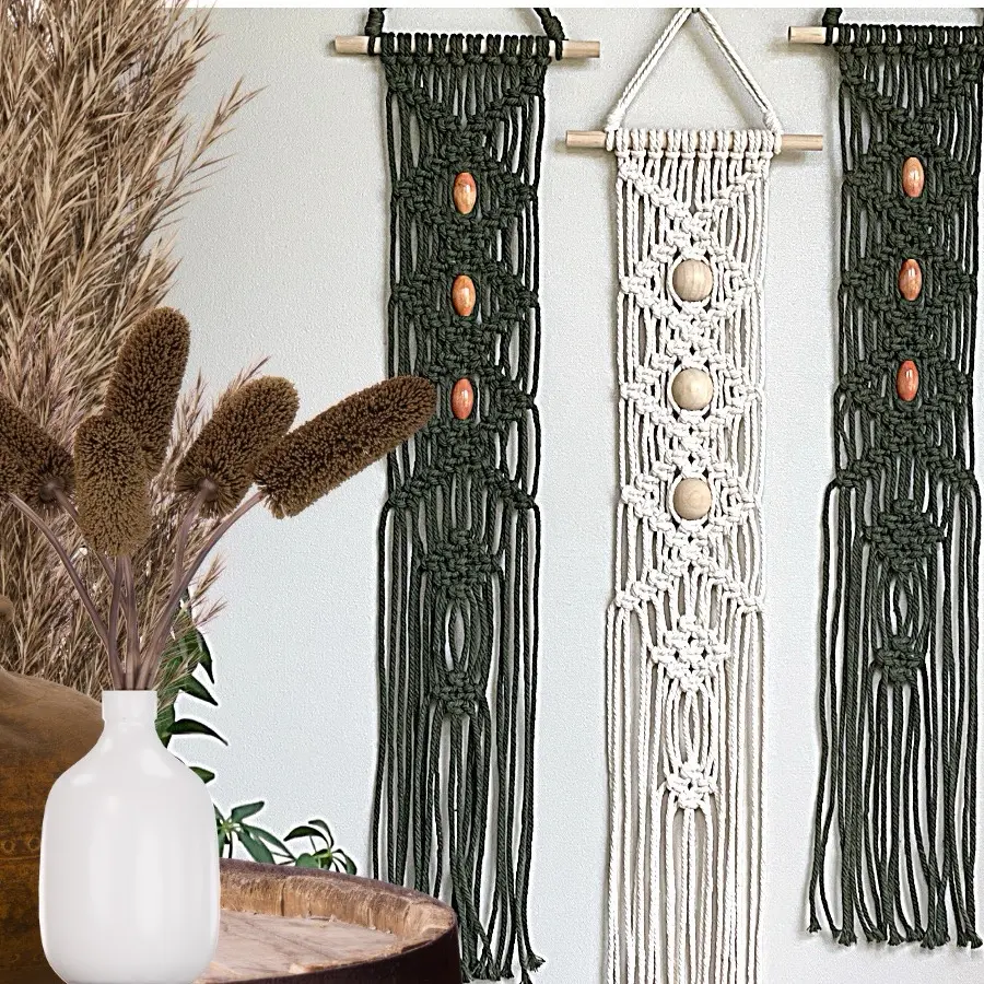 Bohemian Style Macrame Wall Hanging - custom colors made in Texas by FluffyFleeceMacrame - Decor Boho narrow macrame wall art Geometric Artwork Gift