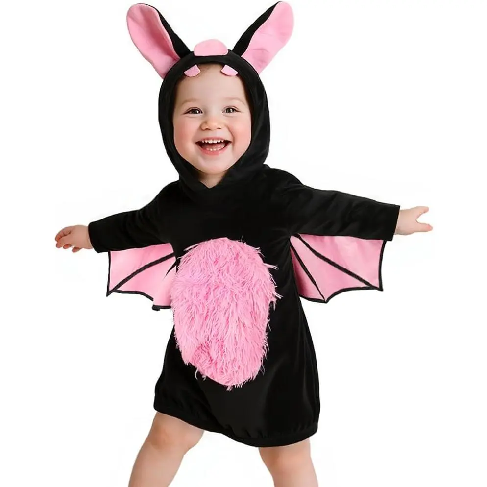 Unisex Baby-Toddler Plush Bat Animal Costume, Sleeveless Hooded Dress, Party Wear (Festive & Party Accessory), Animals