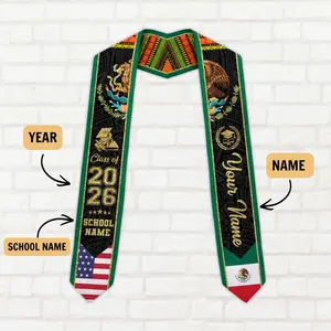 Custom Mexican Graduation Stoles 2026, Class of 2026, Mexican American Flag Graduation Sash, Hispanic Sash