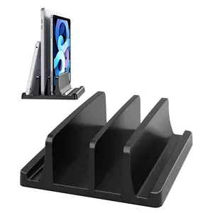 Vertical Laptop Stand, Dual Slots Plastic Laptop Holder, Space Saving 4-in-1 Design Laptop Stand for MacBook / Surface / Samsung / HP / Chrome Book