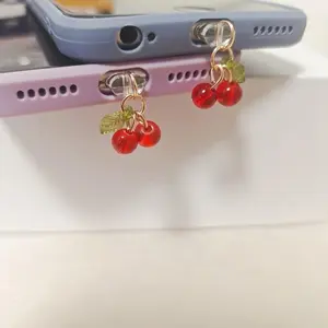 Cute Cherry Design Phone Charging Port Dust Plug, Decorative Phone Charging Port Dust Plug, Phone Accessories for iPhone & Android, Cell Phone Charm, Phone Decoration